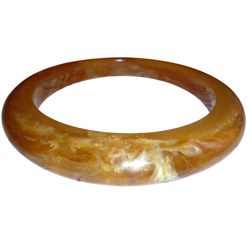 Vintage Lucite Bangle Bracelet Translucent Honey Butterscotch Gold Glitter Swirl